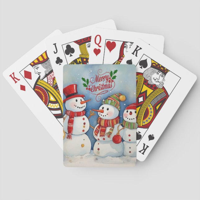 Merry Christmas, Snowmen Celebration Playing Cards (Back)