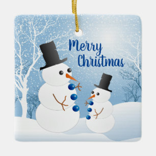 Merry Christmas Snowmen Ceramic Ornament