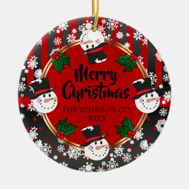 Merry Christmas Snowmen Ceramic Tree Decoration (Front)