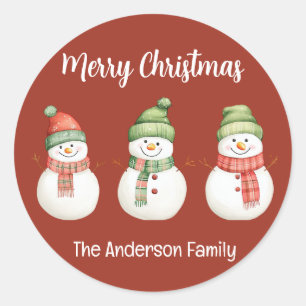 Merry Christmas Snowmen Classic Round Sticker