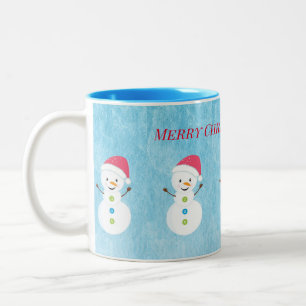 Merry Christmas Snowmen Custom Name Text Two-Tone Coffee Mug