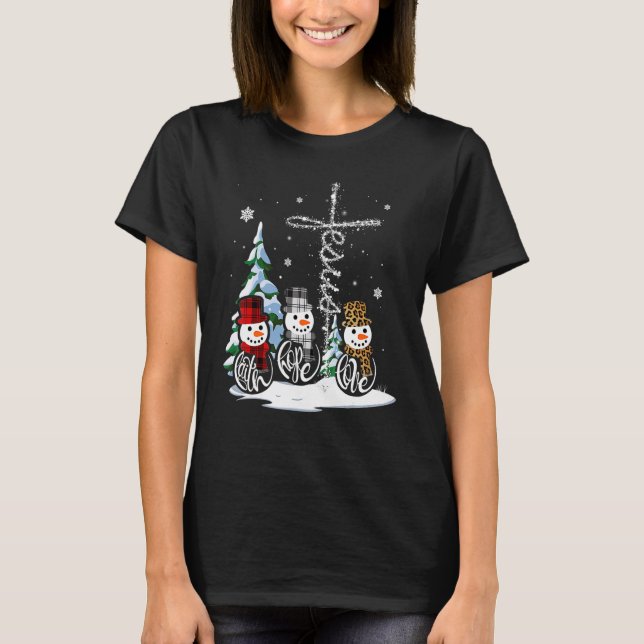 Merry Christmas Snowmen Faith Hope Love Christmas  T-Shirt (Front)