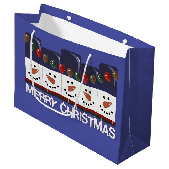 Merry Christmas Snowmen Large Gift Bag (Front Angled)