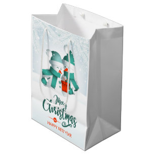 Merry Christmas Snowmen Medium Gift Bag