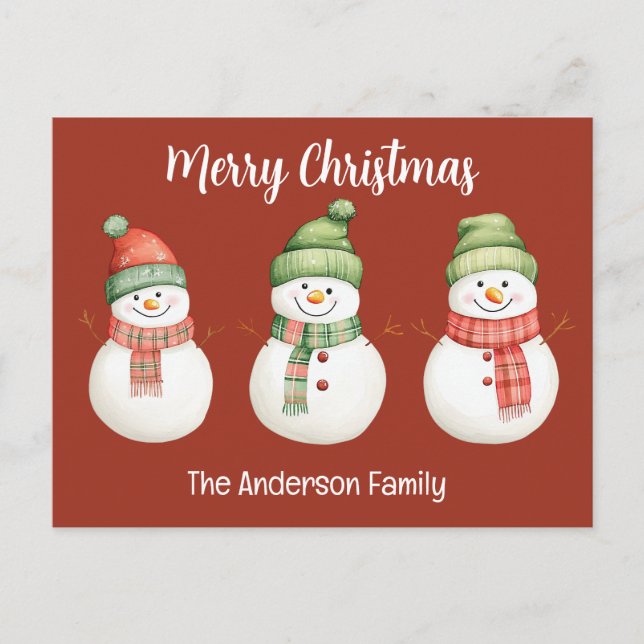 Merry Christmas Snowmen Postcard (Front)
