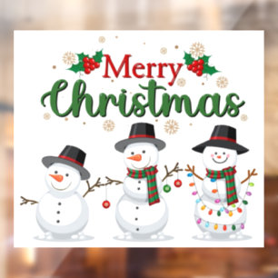 Merry Christmas Snowmen with Christmas Lights Window Cling