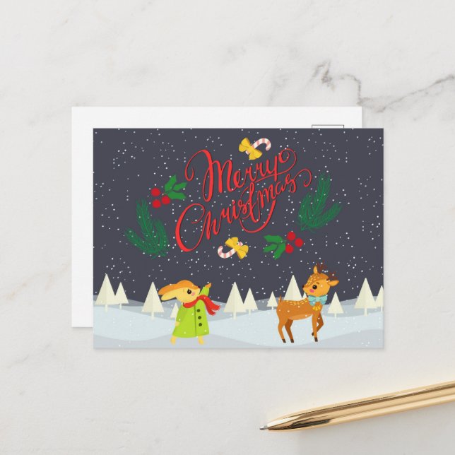 Merry Christmas  Snowscape Postcard (Front/Back In Situ)