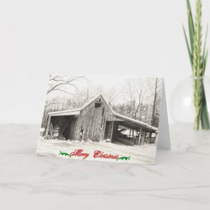 Merry Christmas Snowy Barn Holiday Card