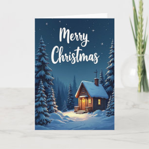 Merry Christmas Snowy Cabin Card