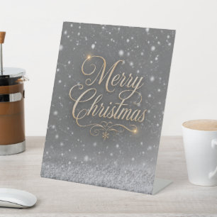 Merry Christmas Snowy Day Pedestal Sign