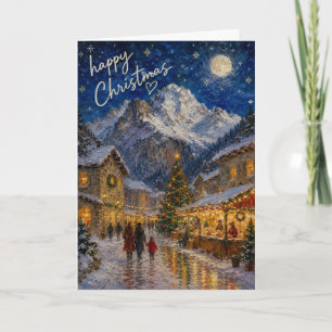 Merry Christmas Snowy European Village Greeting Card