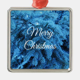 Merry Christmas Snowy Forest Spruce Festive Metal Tree Decoration