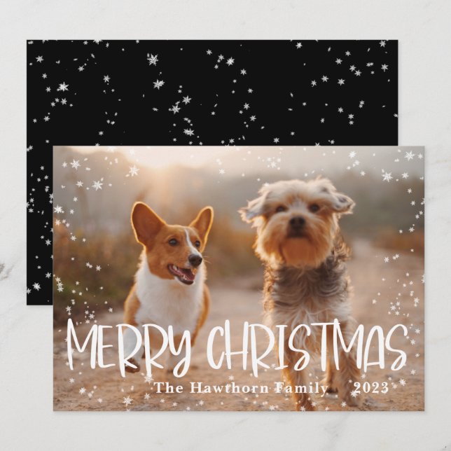 Merry Christmas Snowy Frame Photo Holiday Card (Front/Back)