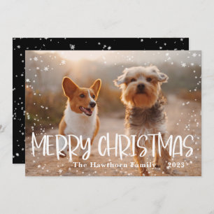 Merry Christmas Snowy Frame Photo Holiday Card