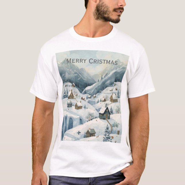 Merry Christmas Snowy Landscape T-Shirt (Front)