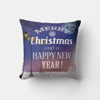 Merry Christmas Snowy Landscape Throw Pillow