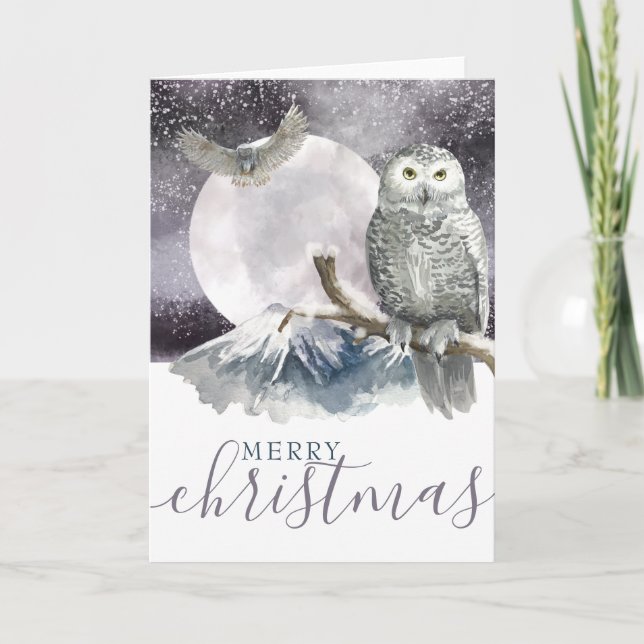 Merry Christmas Snowy Owl Personalised Holiday Card (Front)