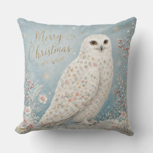 Merry Christmas Snowy Owl Winter Wonderland Cushion