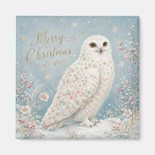 Merry Christmas Snowy Owl Winter Wonderland Magnet