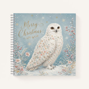Merry Christmas Snowy Owl Winter Wonderland Notebook