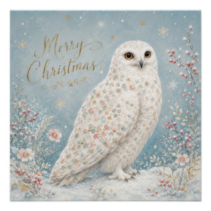 Merry Christmas Snowy Owl Winter Wonderland Poster