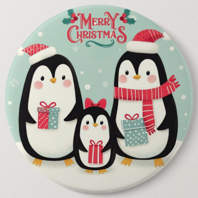 Merry Christmas snowy penguins 6 Cm Round Badge (Front)