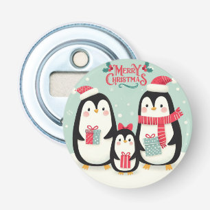 Merry Christmas snowy penguins Bottle Opener