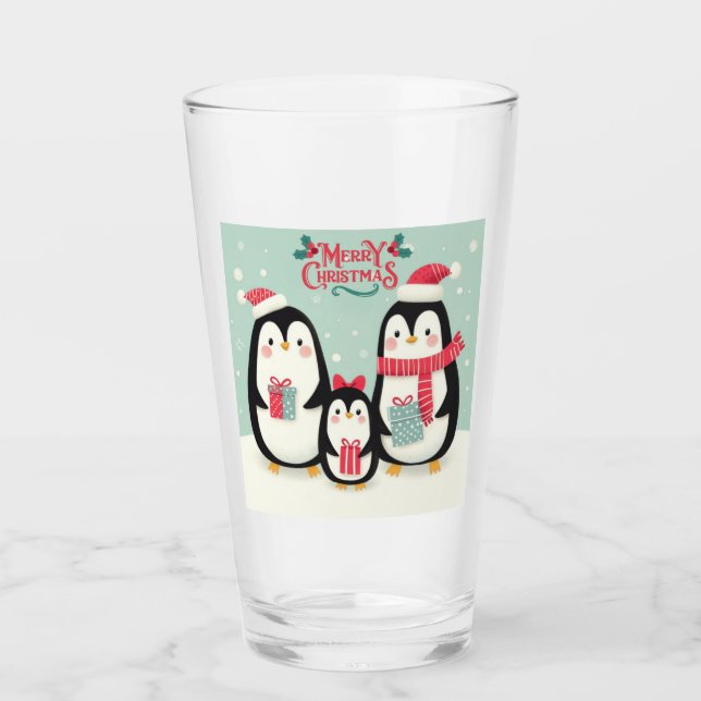 Merry Christmas snowy penguins Glass (Front)