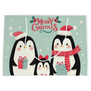 Merry Christmas snowy penguins Large Gift Bag