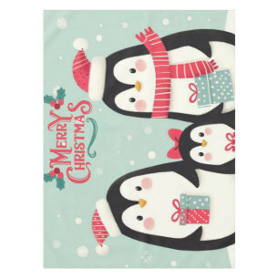 Merry Christmas snowy penguins Tablecloth