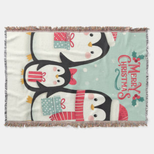 Merry Christmas snowy penguins Throw Blanket