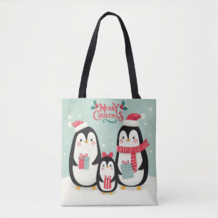 Merry Christmas snowy penguins Tote Bag