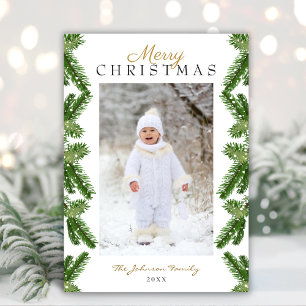 Merry Christmas Snowy Pine Holiday Card