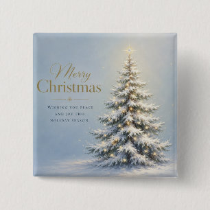 Merry Christmas Snowy Pine Tree 15 Cm Square Badge