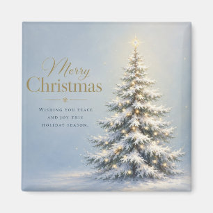 Merry Christmas Snowy Pine Tree Magnet