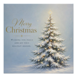 Merry Christmas Snowy Pine Tree Poster