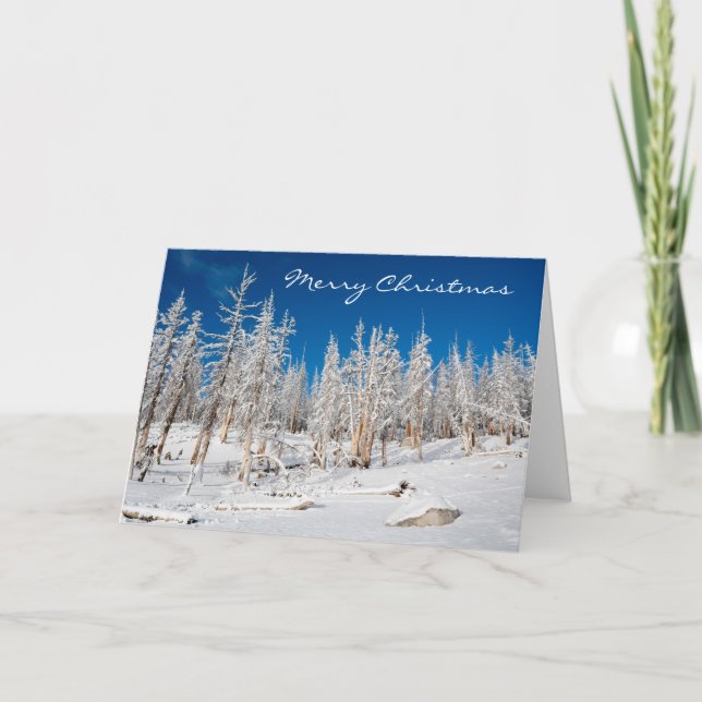 Merry Christmas, Snowy Trees, Holiday Card (Front)