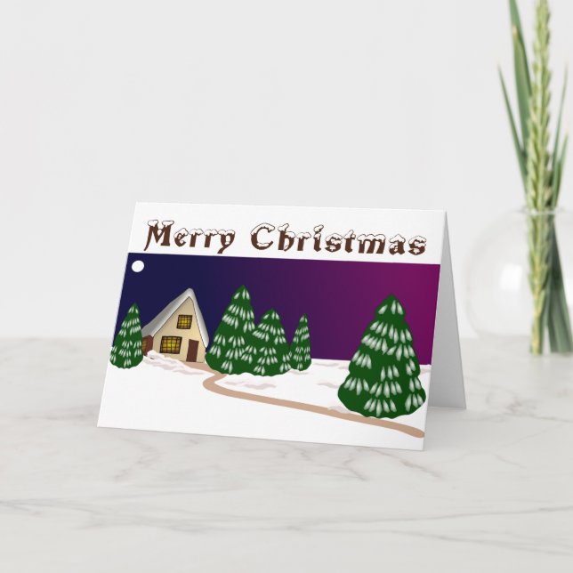 Merry Christmas ~ Snowy Winter Scene Greeting Card (Front)