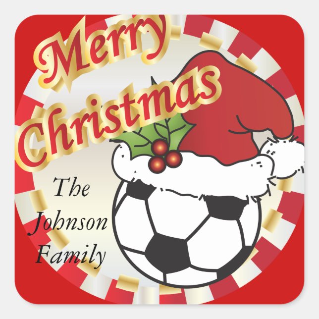 Merry Christmas Soccer Ball | DIY Name Square Sticker (Front)