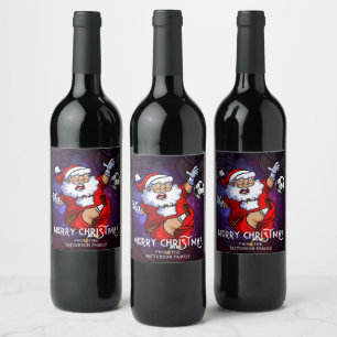 Merry Christmas Soccer Football Santa Personalised Wine Label