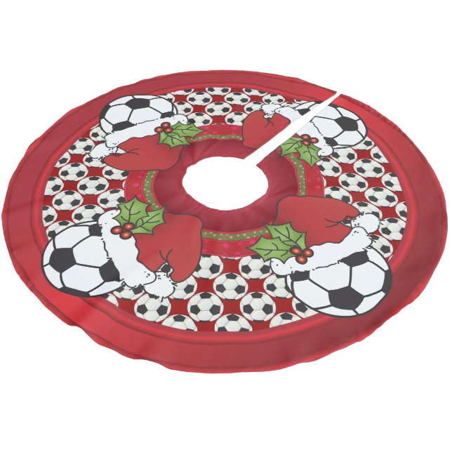 Merry Christmas Soccer Lovers Brushed Polyester Tree Skirt (Angled)