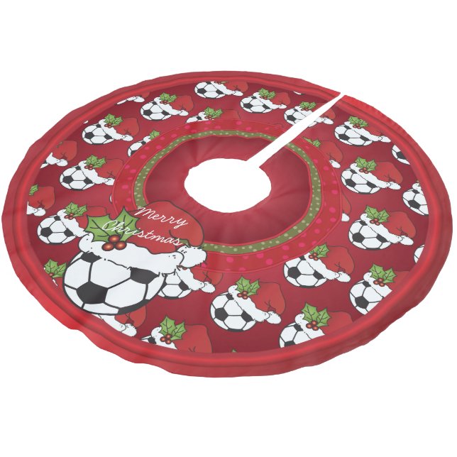 Merry Christmas Soccer Lovers Brushed Polyester Tree Skirt (Angled)