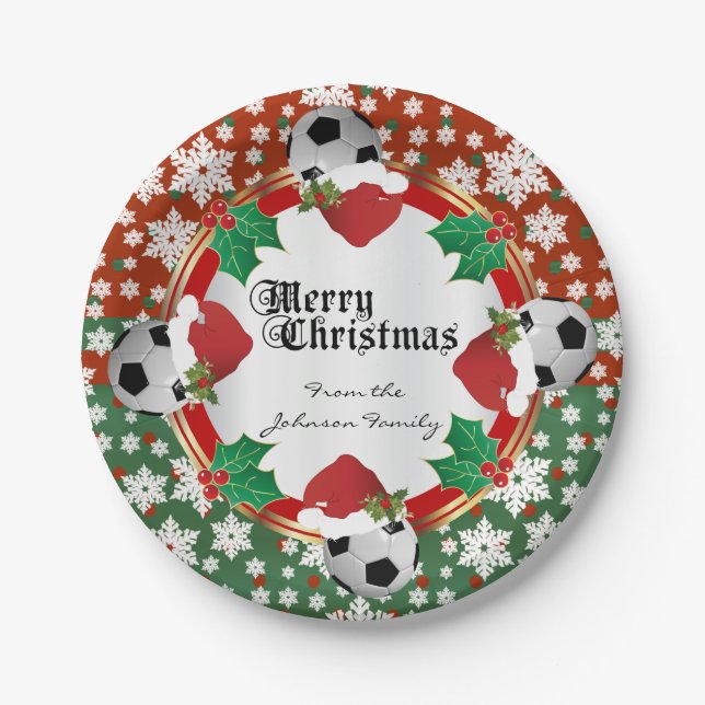 Merry Christmas Soccer Lovers Paper Plate (Front)