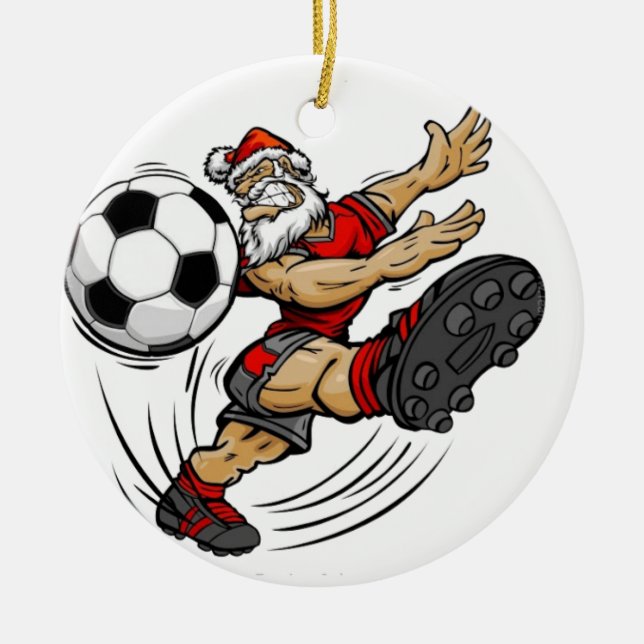 Merry Christmas - soccer Santa Ceramic Tree Decoration (Front)