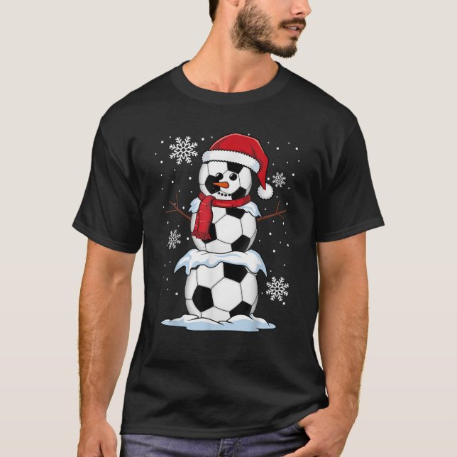 Merry Christmas Soccer Snowman Holiday Sports Xmas T-Shirt (Front)