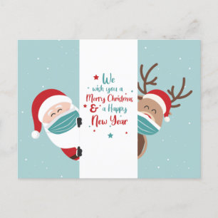 Merry Christmas Social Distancing Santa Reindeer Holiday Postcard