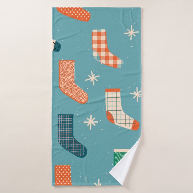 Merry Christmas socks pattern in illustration. Bath Towel (Bath Towel)