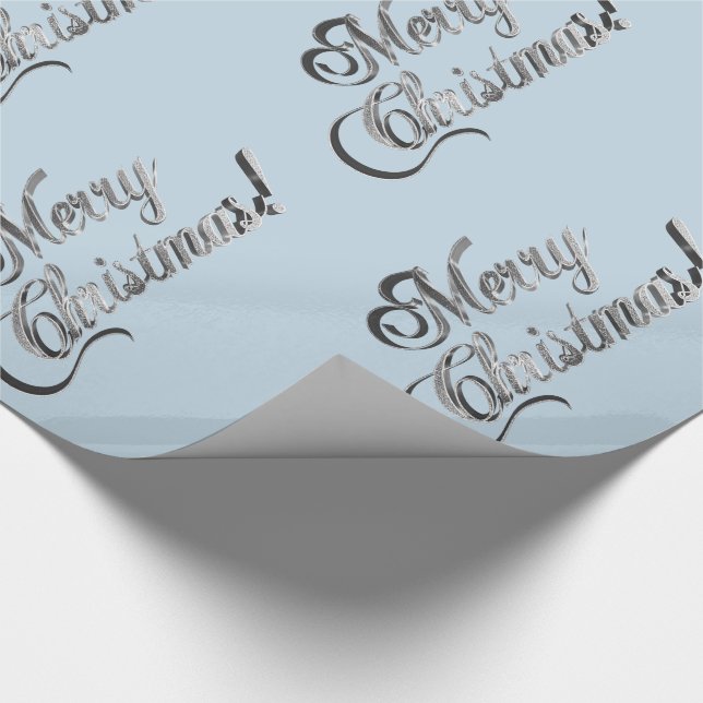 Merry Christmas Soft Baby Blue Silver Grey Wrapping Paper (Corner)