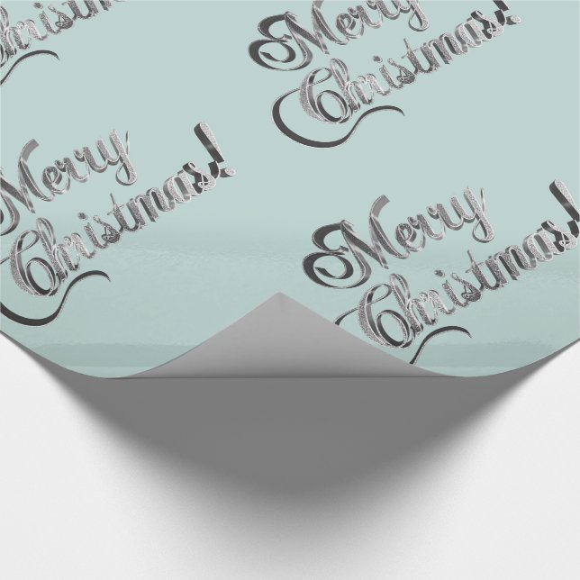 Merry Christmas Soft Green Turquoise Silver Grey Wrapping Paper (Corner)