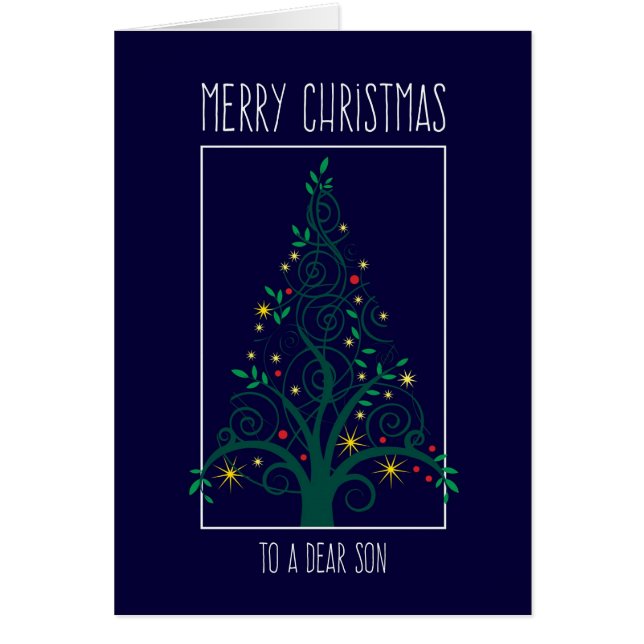 Merry Christmas Son, Colourful Tree Swirls (Front)